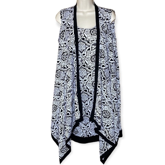 IMAN | Black White Tunic Dress Sleeveless Draped Lagenlook Shift S - Picture 1 of 6